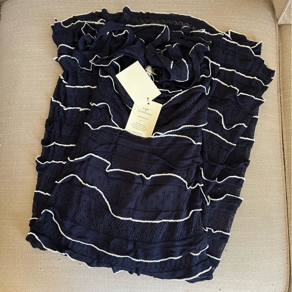 NWT Sezane Marcia Midi Dress Navy Blue Knit French Vacation Casual Soft - Picture 8 of 12